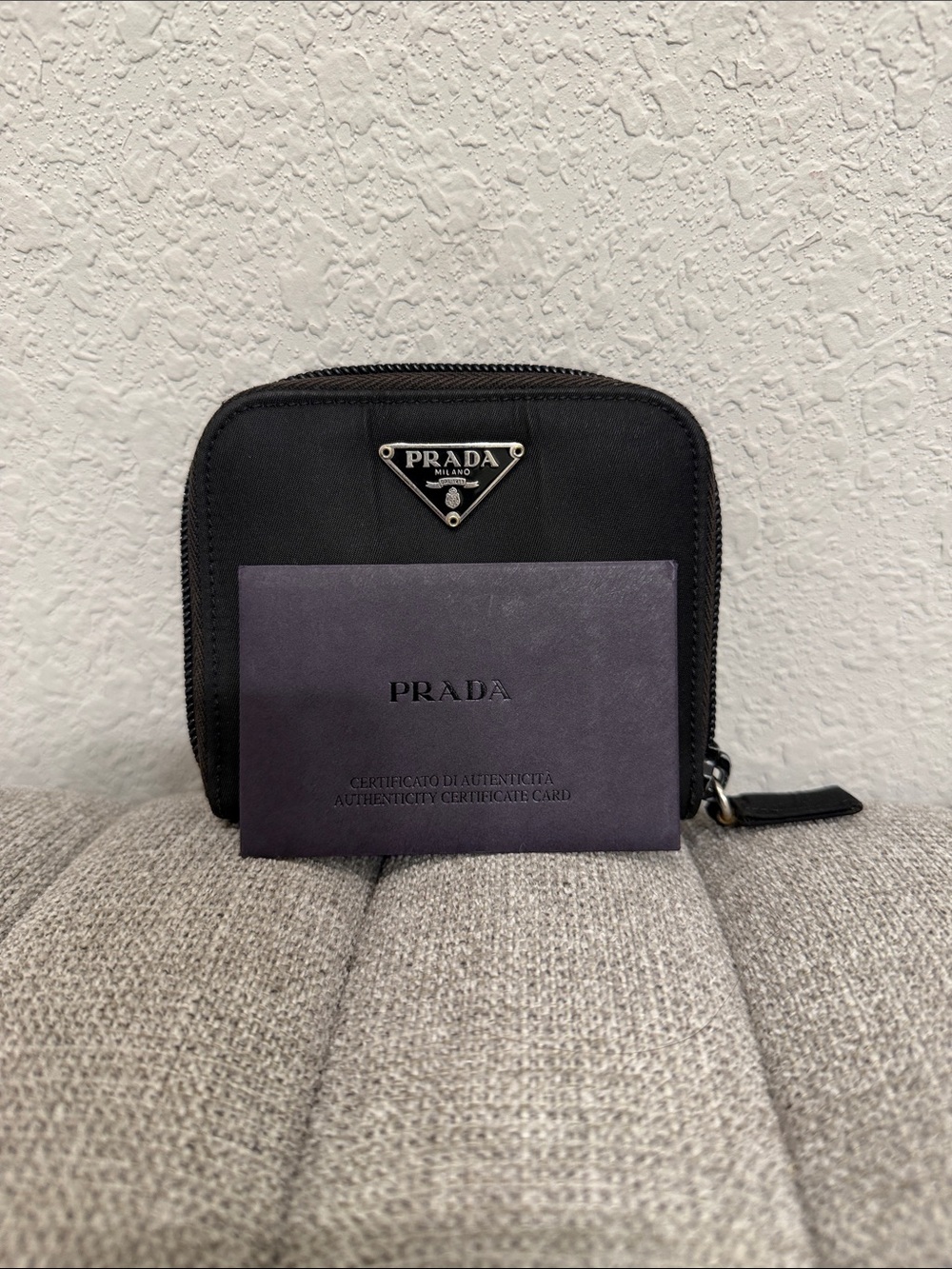 Prada Black Nylon Zip-Around Wallet with COA
